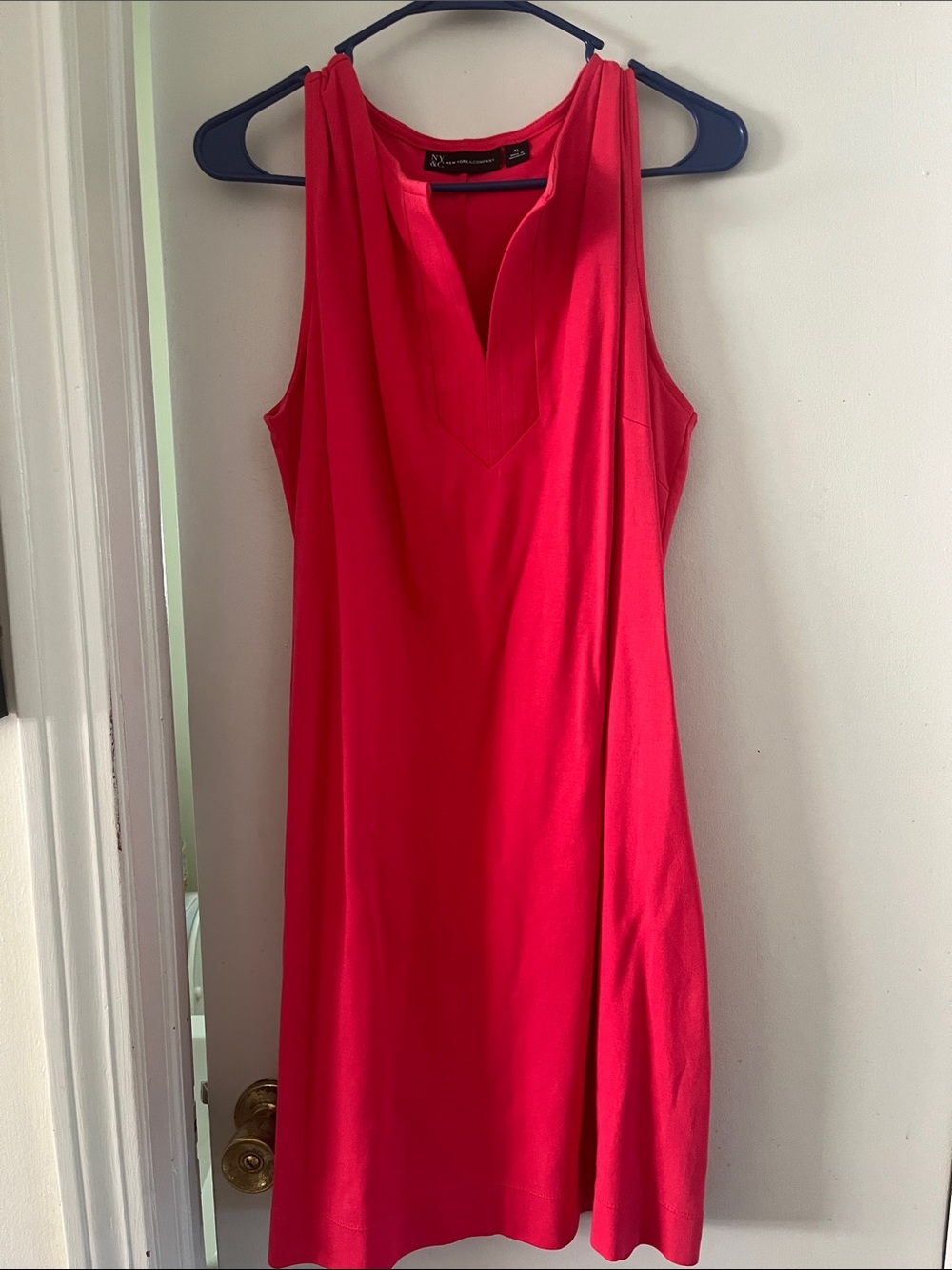 New York & Company Sleeveless V-Neck Mini Dress in Bright Red